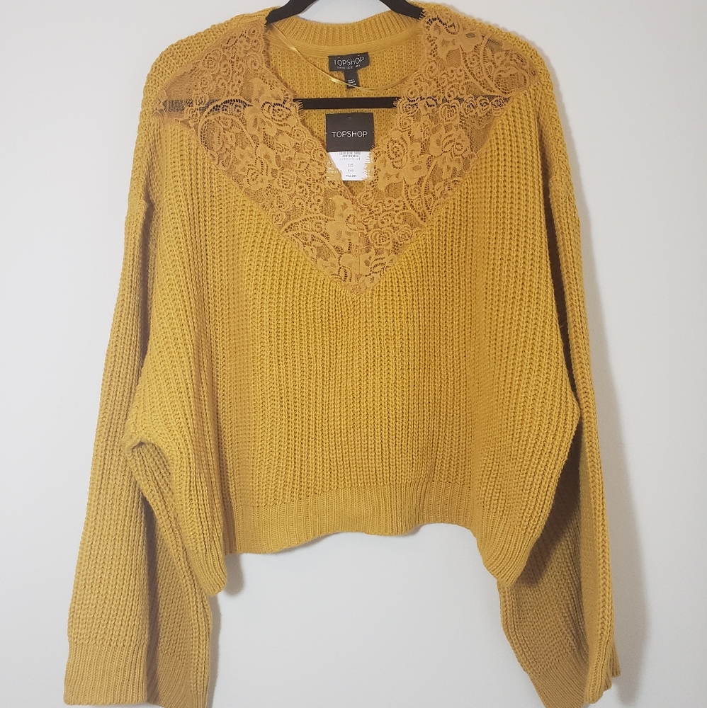 Topshop v neck lace sweater with wide sleeves